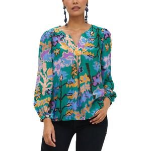 NEW OLIPHANT v-neck blouse in green bukhara